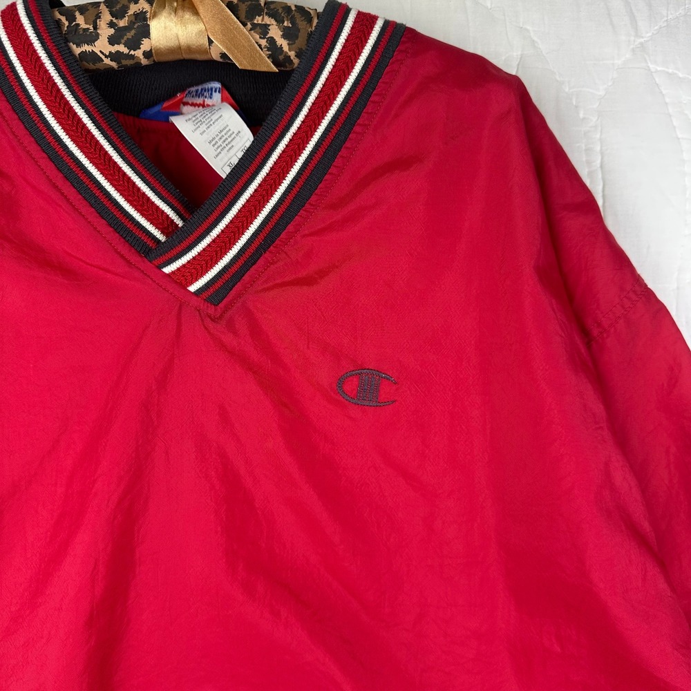 Champion Windbreaker Mens XL Red Pullover V-Neck Jacket Vintage 90s‎ Nylon Shell - Picture 5 of 7
